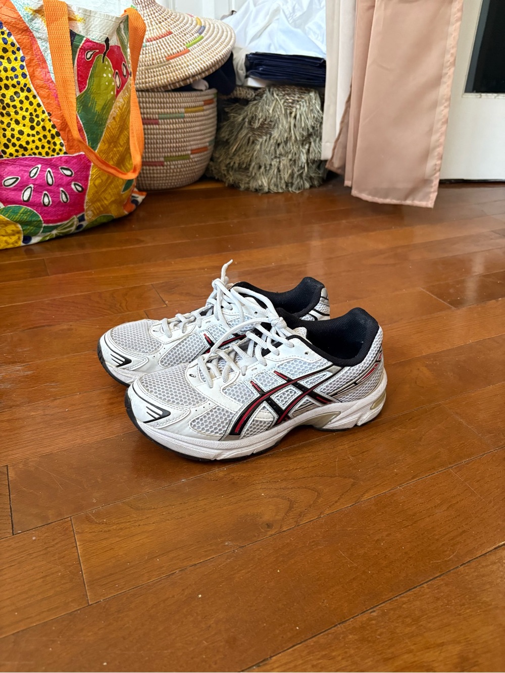 ASICS White Men’s Athletic Sneakers with Black & Red Trim